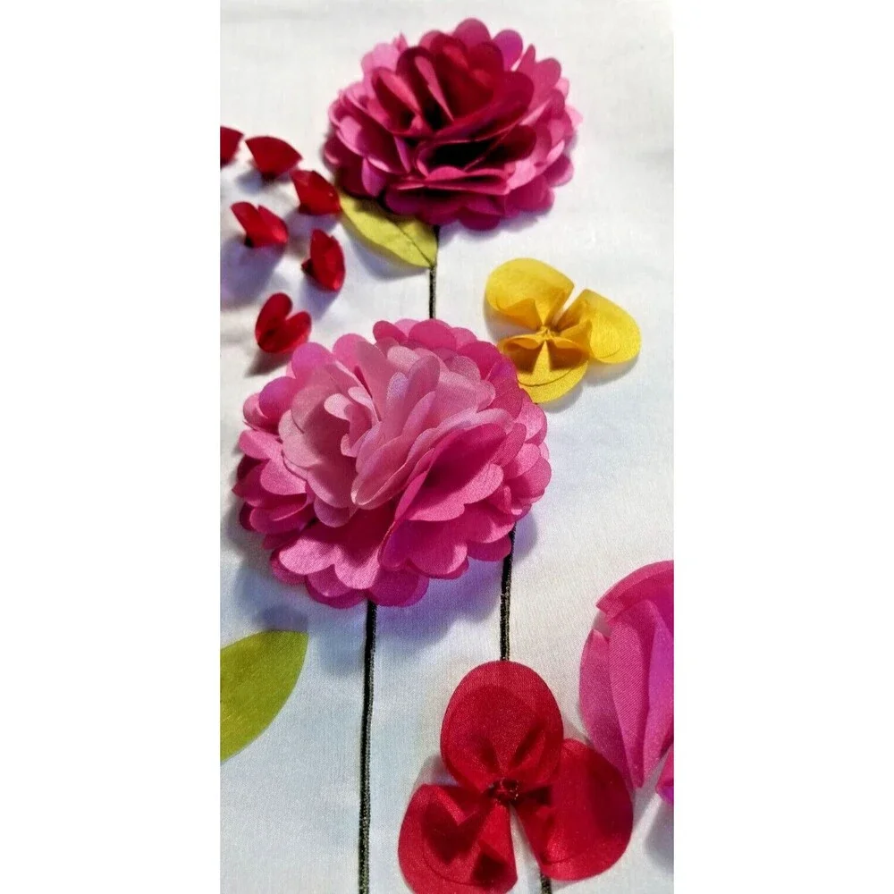 Floral Table Runner Unique Dimensional with Embroidered Flower & Leaves